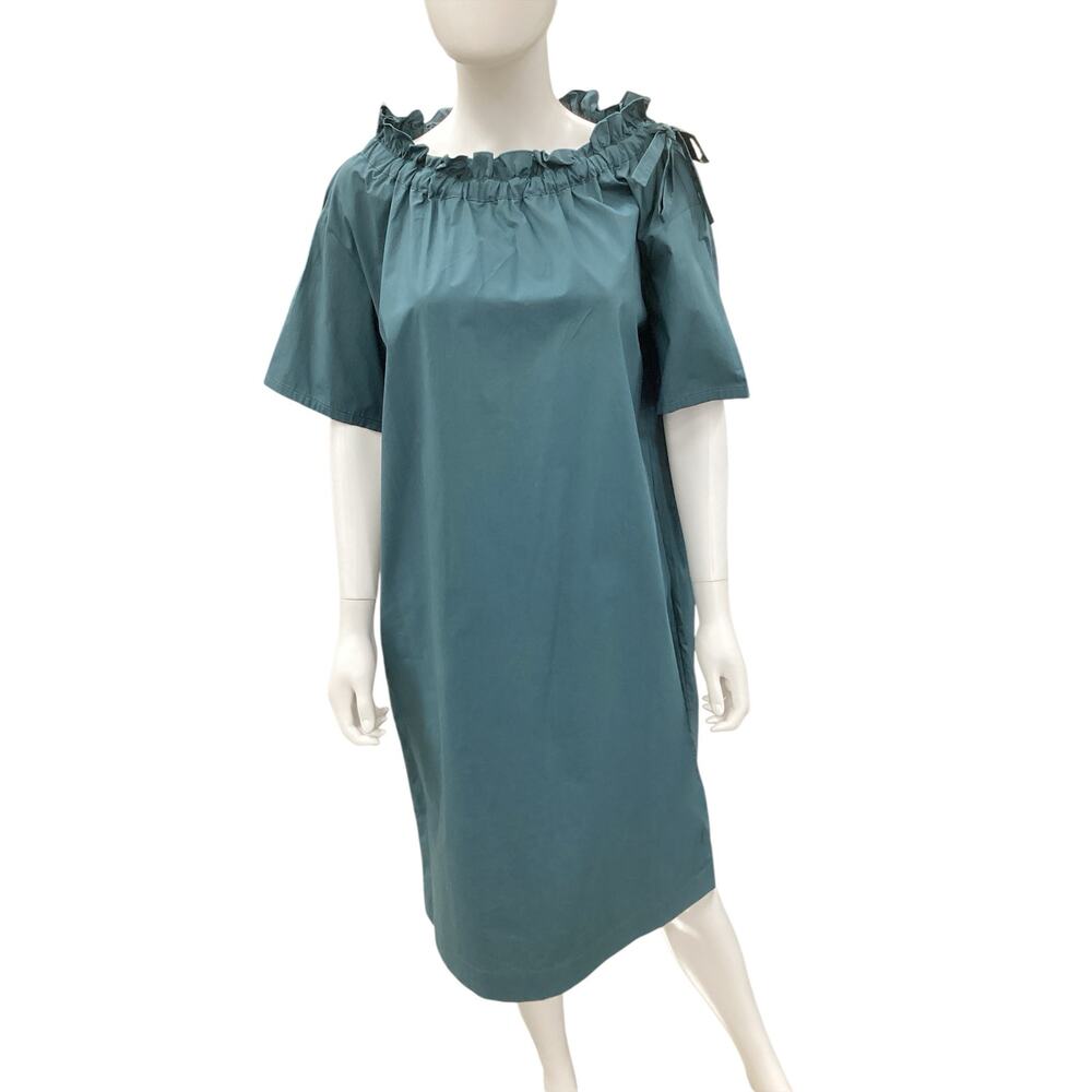MaxMara Weekend Collection Dress Women’s Size 10 100% Cotton Ruffled Collar Teal